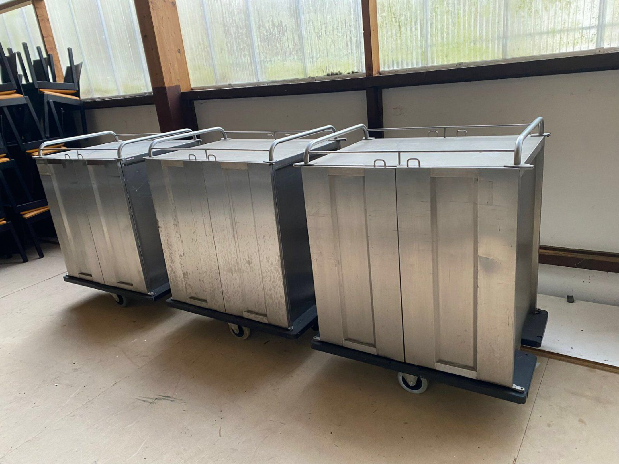 3 x Hupfer Stikkenwagen, Abräumwagen/ Tablettwagen