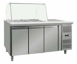 Kühltheke mit Glassaufsatz und Arbeitsplatte SKY- THP3100SALGC
